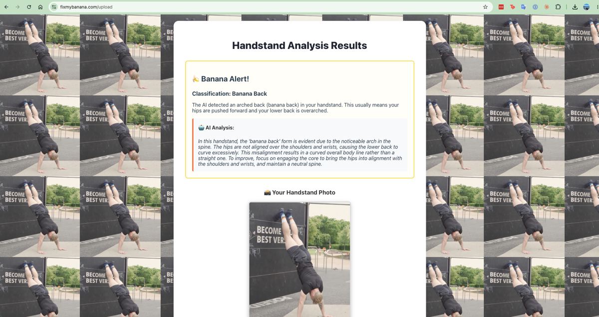 A v0 result: Banana Alert card with AI coaching text